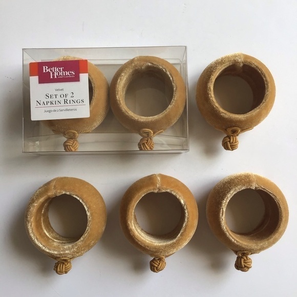 Better Homes & Gardens SET OF 6 Tan Gold Velvet Asian Knot Round Napkin Rings - Picture 8 of 11